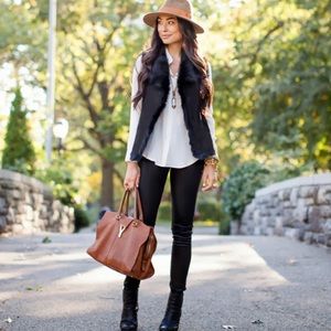 Lucky Brand Shearling Drape Vest - Sherpa / Suede - vegan sheepskin